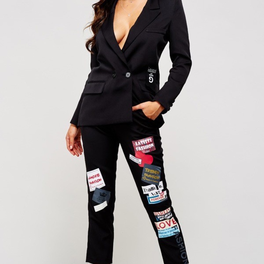 Magazine Cut Out Blazer Pants Set